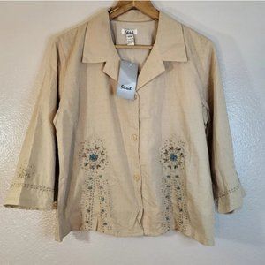 ❤️ Stitched Swiss Dot Turquoise Beading 3/4 Sleeve Button Down Blouse